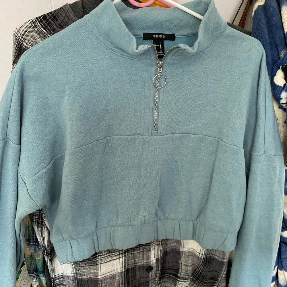 Forever 21 Teal Quarter-Zip Pullover